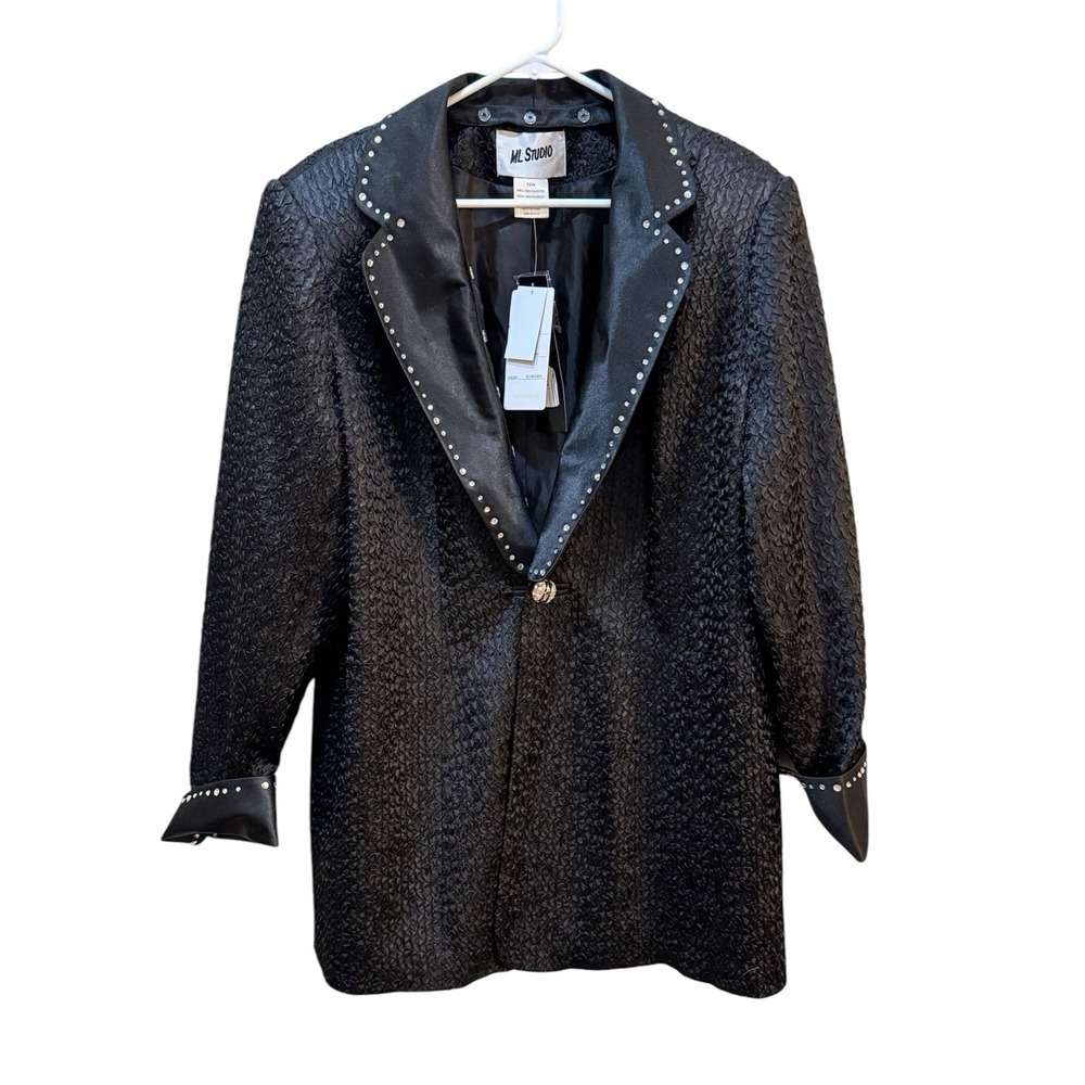 ML Studio Womens Black‎ Suit Jacket Coat Blazer Size 20W Removable Collar